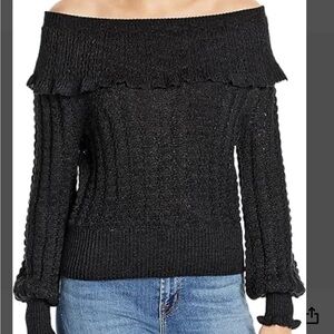 NEW Free People romantic off the shoulder linen blend black sweater
